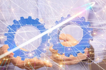 gear system data. Connecting lines and dots.Big data visualization