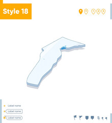 South East, Botswana - 3d map on white background with water and roads. Vector map with shadow.