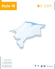 Obraz premium Maranhao, Brazil - 3d map on white background with water and roads. Vector map with shadow.