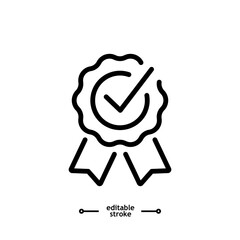 Approved or certified medal icon in a flat design. Rosette icon. Award vector, sign, symbol, logo, illustration, editable stroke, flat design style isolated on white linear