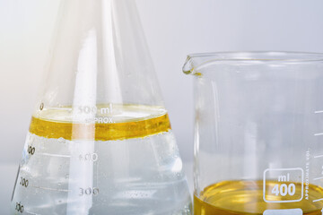 Oil in water emulsions, Oil mixing in liquid phase, Science laboratory, Chemical substance in...