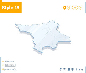 Roraima, Brazil - 3d map on white background with water and roads. Vector map with shadow.