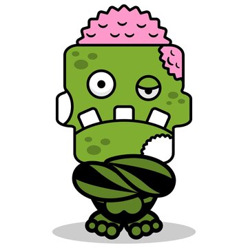 vector cartoon cute green skull zombie halloween mascot character cool