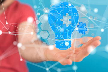 Neural network 3D illustration. Big data and cybersecurity