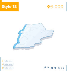 Antofagasta, Chile - 3d map on white background with water and roads. Vector map with shadow.