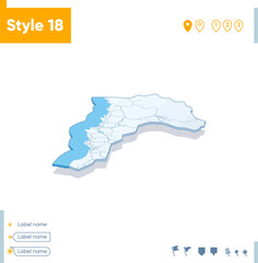 Valparaiso, Chile - 3d map on white background with water and roads. Vector map with shadow.