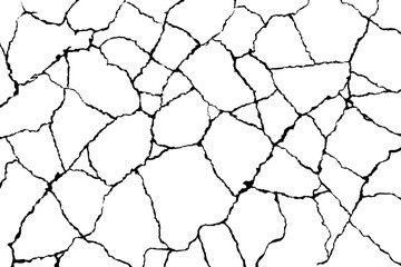 Black cracks isolated on white background as a symbol of poverty and world crisis.