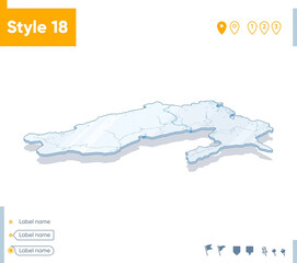 Arunachal Pradesh, India - 3d map on white background with water and roads. Vector map with shadow.