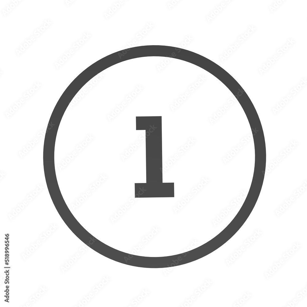 Poster gray number 1 in a circle on a white background. numbers and numbers. numbering. rendering an image.