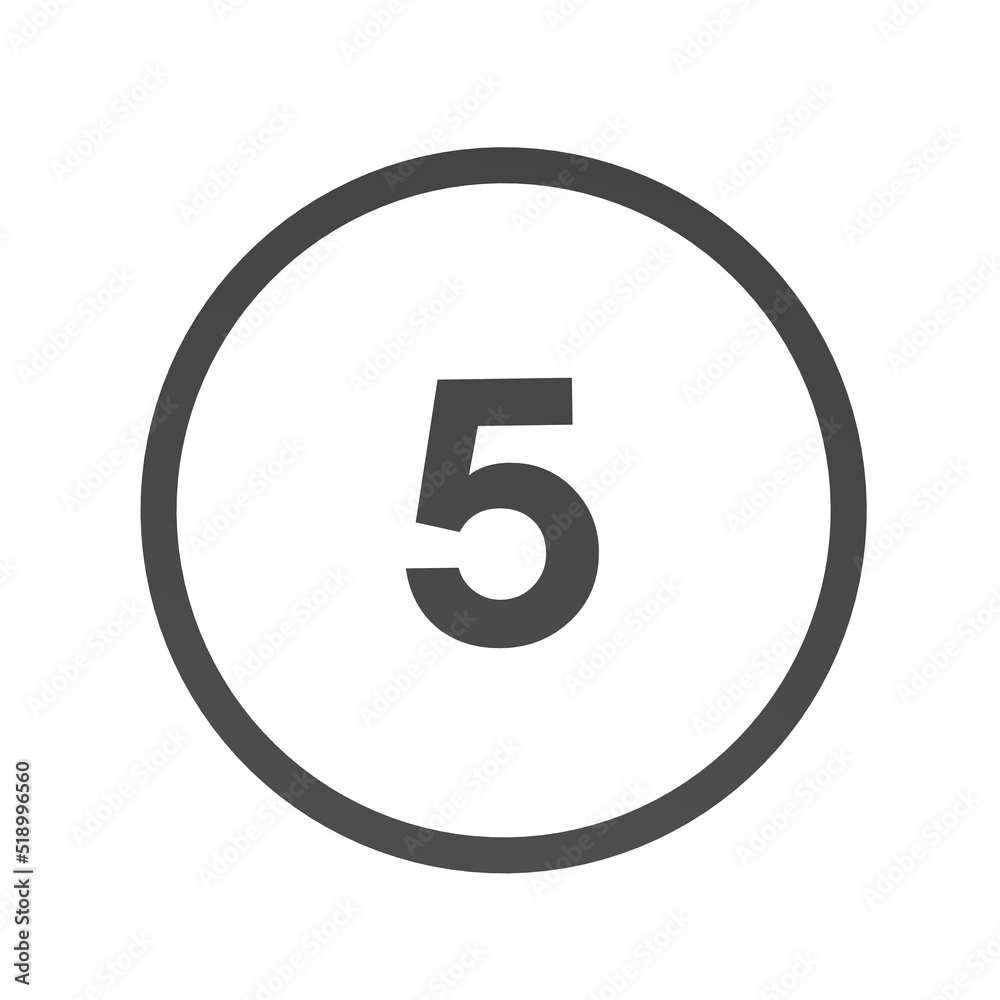 Poster gray number 5 in a circle on a white background. numbers and numbers. numbering. rendering an image.