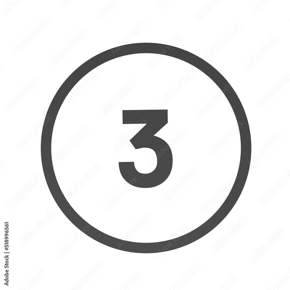 Poster gray number 3 in a circle on a white background. numbers and numbers. numbering. rendering an image.