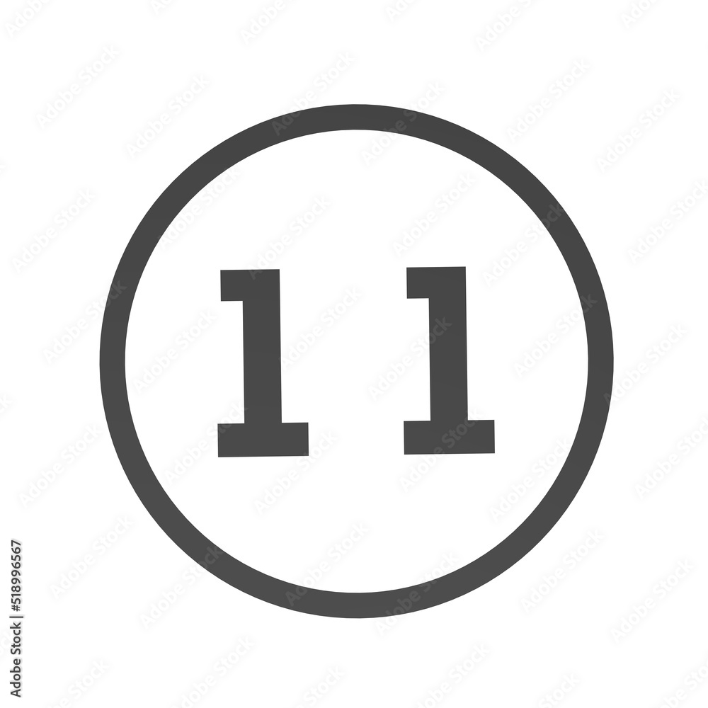 Poster gray number 11 in a circle on a white background. numbers and numbers. numbering. rendering an image