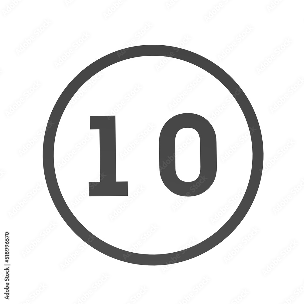 Poster gray number 10 in a circle on a white background. numbers and numbers. numbering. rendering an image