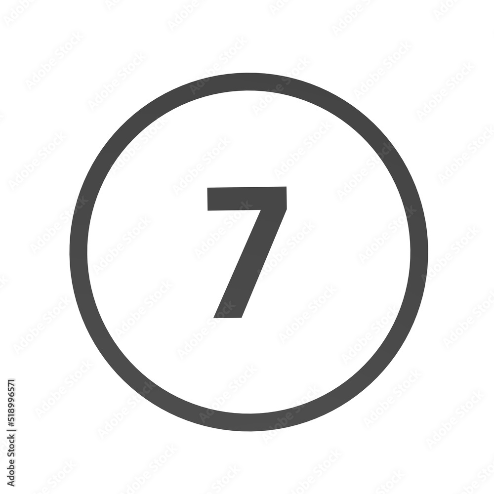 Poster gray number 7 in a circle on a white background. numbers and numbers. numbering. rendering an image.