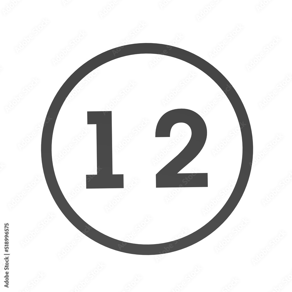 Poster gray number 12 in a circle on a white background. numbers and numbers. numbering. rendering an image
