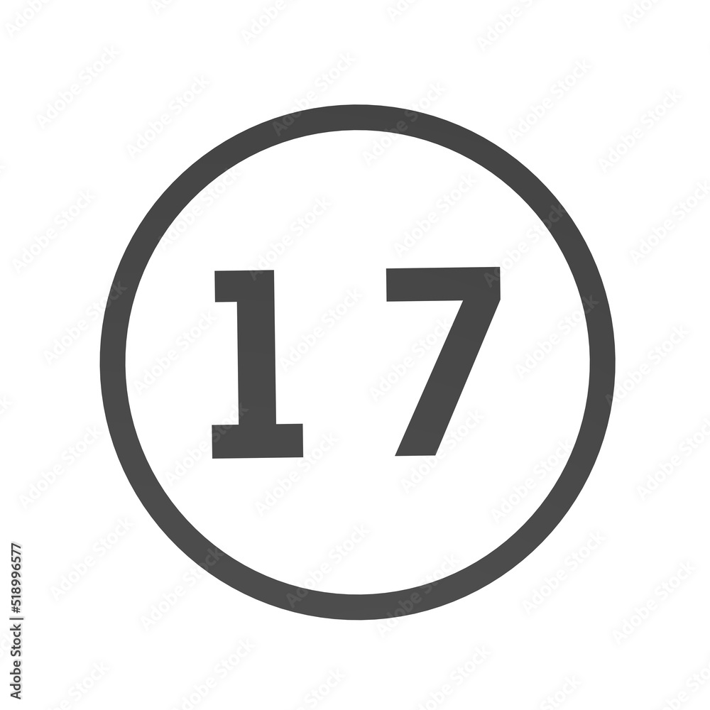 Poster gray number 17 in a circle on a white background. numbers and numbers. numbering. rendering an image
