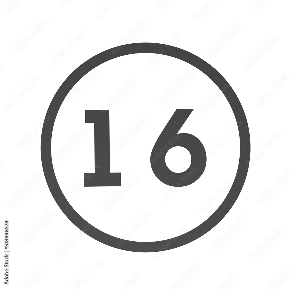 Poster gray number 16 in a circle on a white background. numbers and numbers. numbering. rendering an image