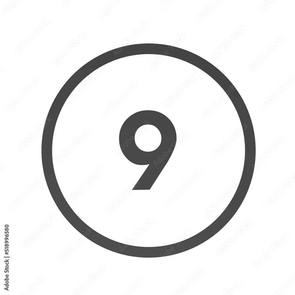 Poster gray number 9 in a circle on a white background. numbers and numbers. numbering. rendering an image.