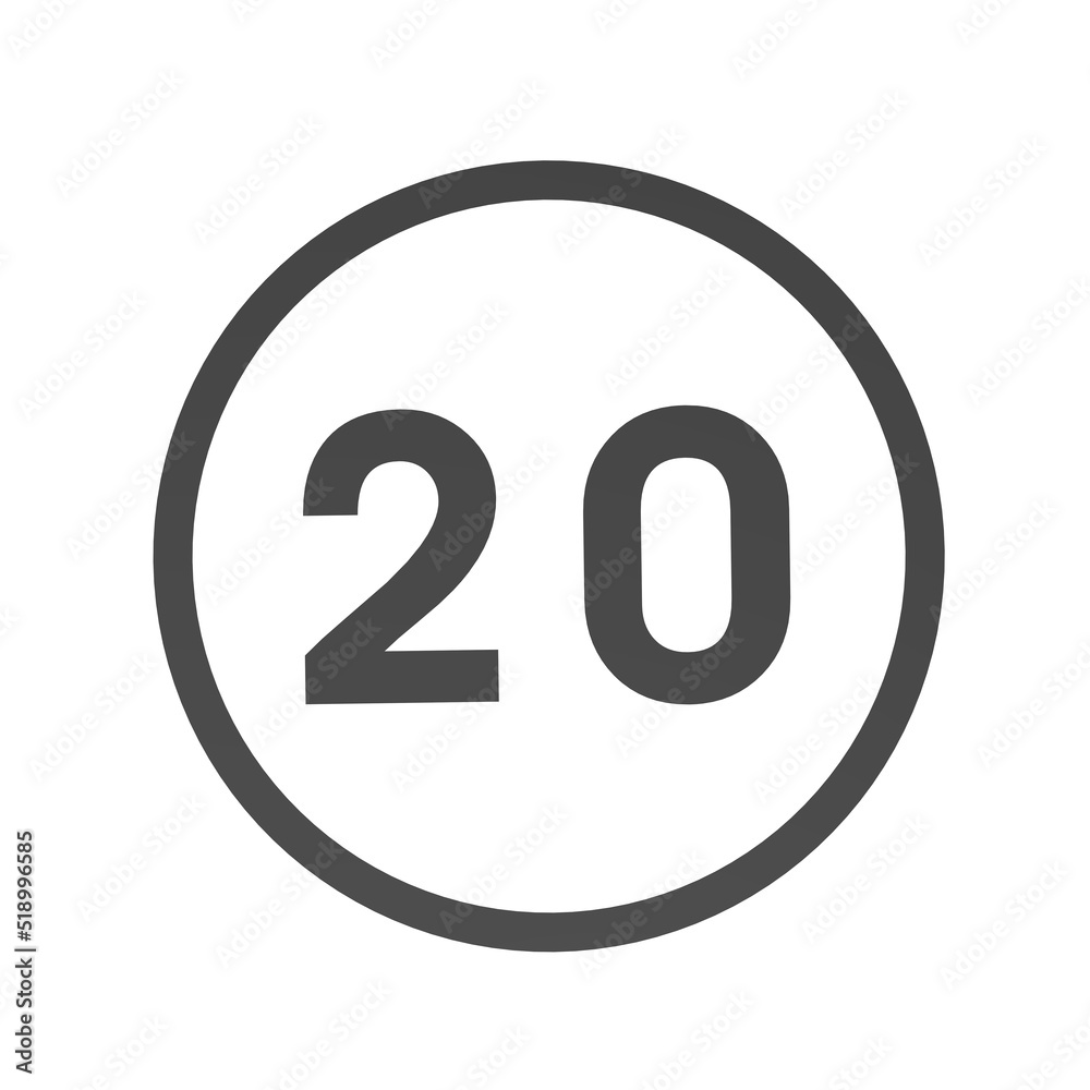 Poster gray number 20 in a circle on a white background. numbers and numbers. numbering. rendering an image