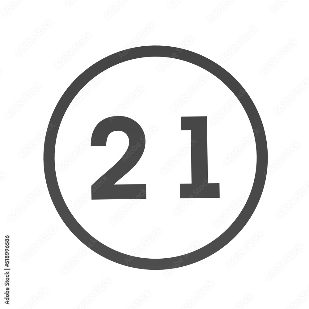 Poster gray number 21 in a circle on a white background. numbers and numbers. numbering. rendering an image