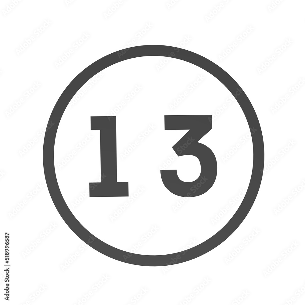 Poster gray number 13 in a circle on a white background. numbers and numbers. numbering. rendering an image