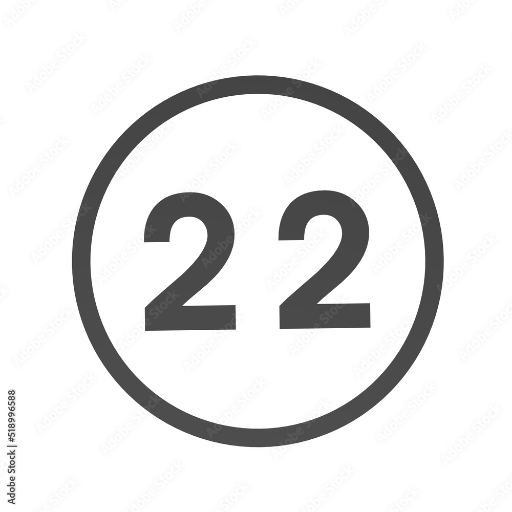 Poster gray number 22 in a circle on a white background. numbers and numbers. numbering. rendering an image