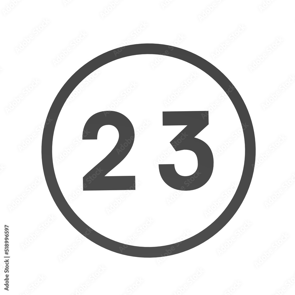 Poster gray number 23 in a circle on a white background. numbers and numbers. numbering. rendering an image
