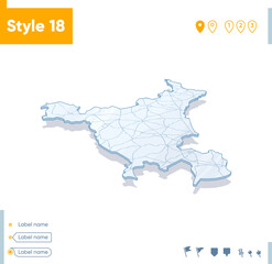 Haryana, India - 3d map on white background with water and roads. Vector map with shadow.