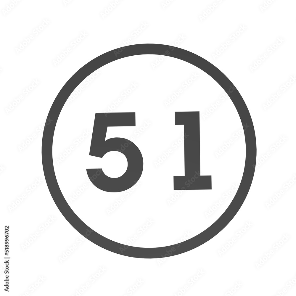 Poster gray number 51 in a circle on a white background. numbers and numbers. numbering. rendering an image
