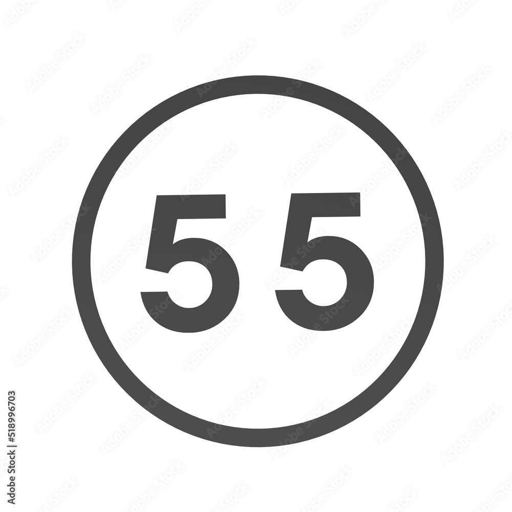 Poster gray number 55 in a circle on a white background. numbers and numbers. numbering. rendering an image