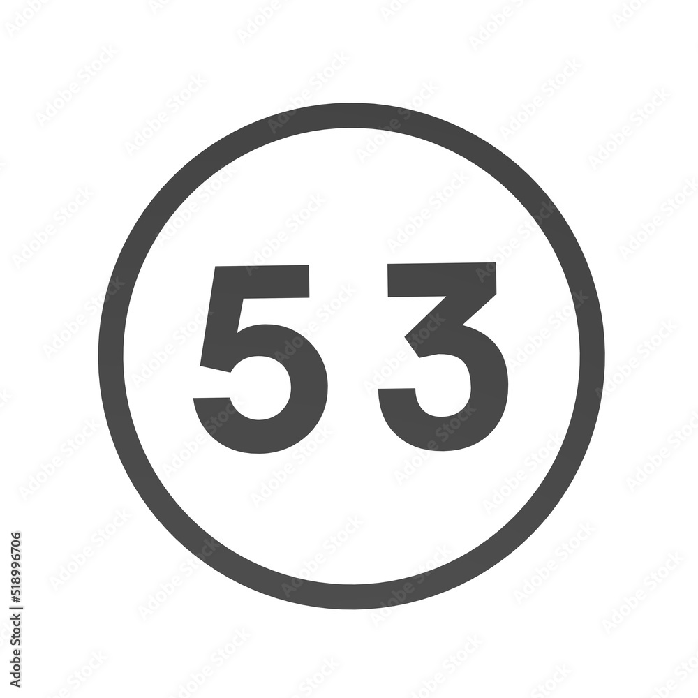 Poster gray number 53 in a circle on a white background. numbers and numbers. numbering. rendering an image