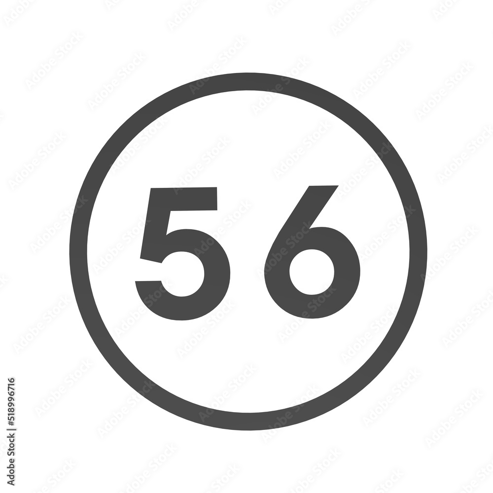Poster gray number 56 in a circle on a white background. numbers and numbers. numbering. rendering an image
