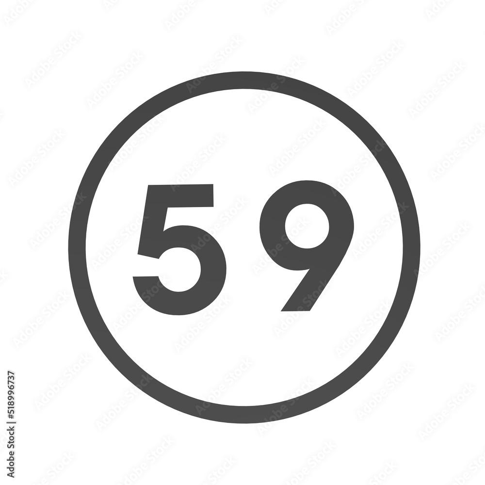 Poster gray number 59 in a circle on a white background. numbers and numbers. numbering. rendering an image