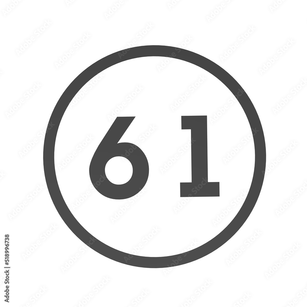 Poster gray number 61 in a circle on a white background. numbers and numbers. numbering. rendering an image