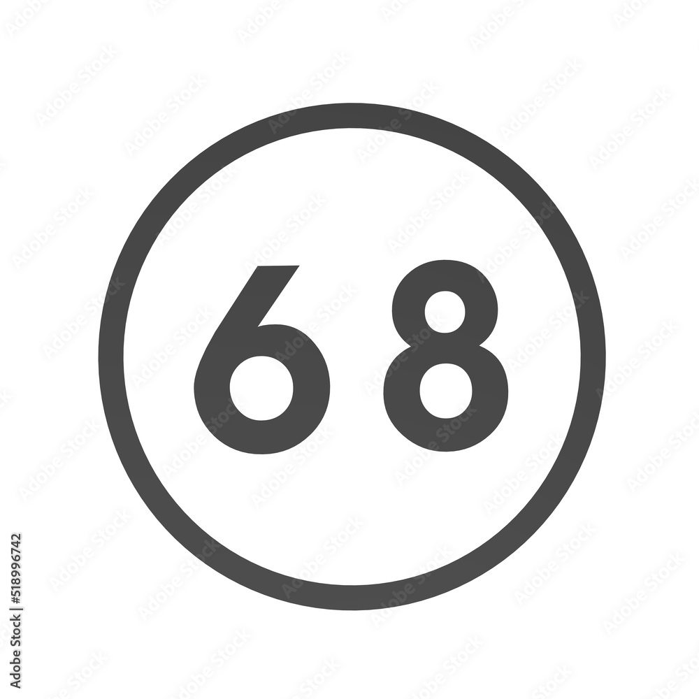 Poster gray number 68 in a circle on a white background. numbers and numbers. numbering. rendering an image