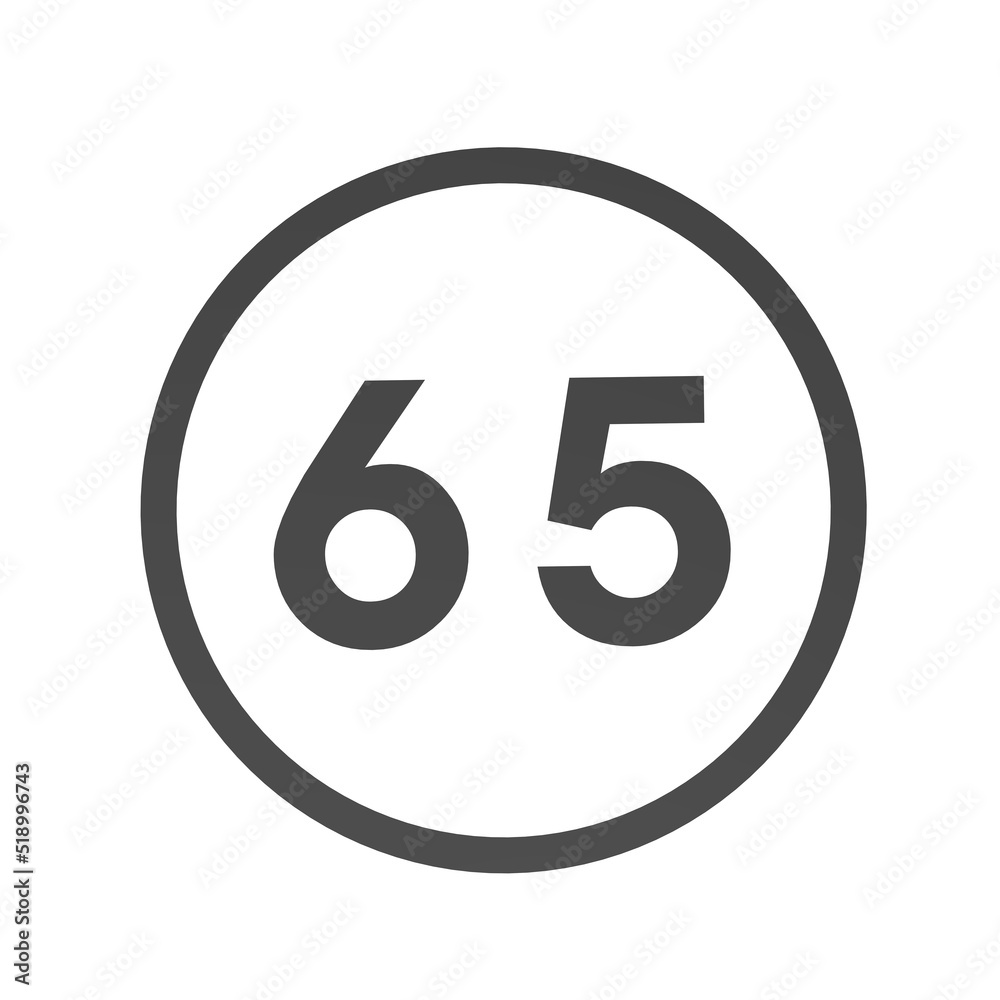 Poster gray number 65 in a circle on a white background. numbers and numbers. numbering. rendering an image