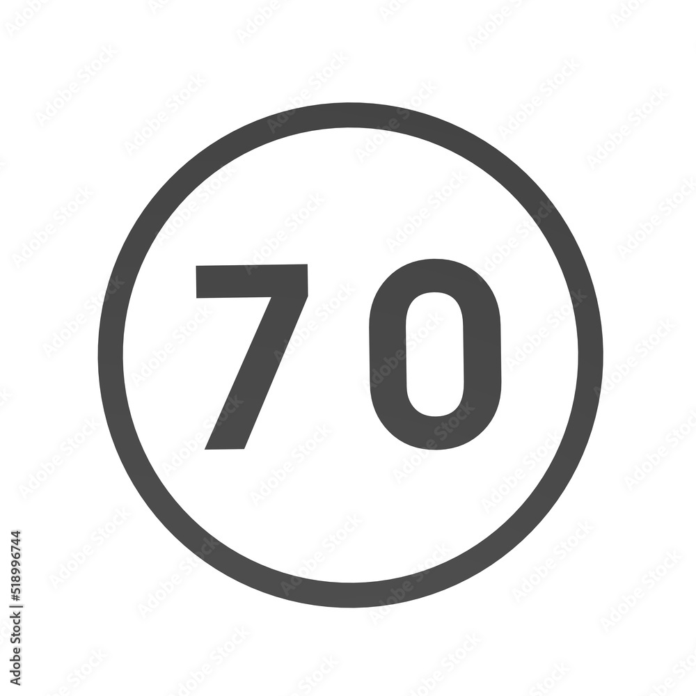 Poster gray number 70 in a circle on a white background. numbers and numbers. numbering. rendering an image