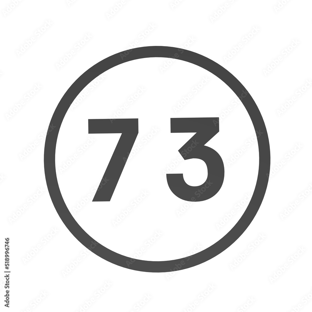 Poster gray number 73 in a circle on a white background. numbers and numbers. numbering. rendering an image