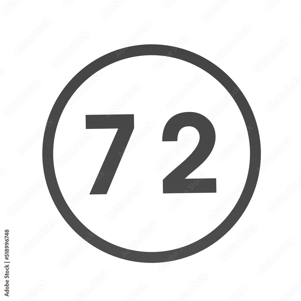 Poster gray number 72 in a circle on a white background. numbers and numbers. numbering. rendering an image