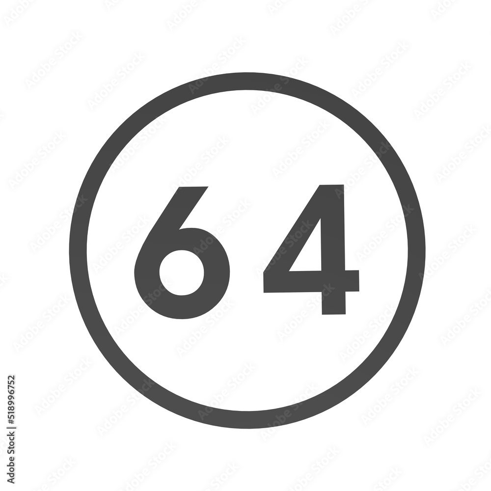 Poster gray number 64 in a circle on a white background. numbers and numbers. numbering. rendering an image