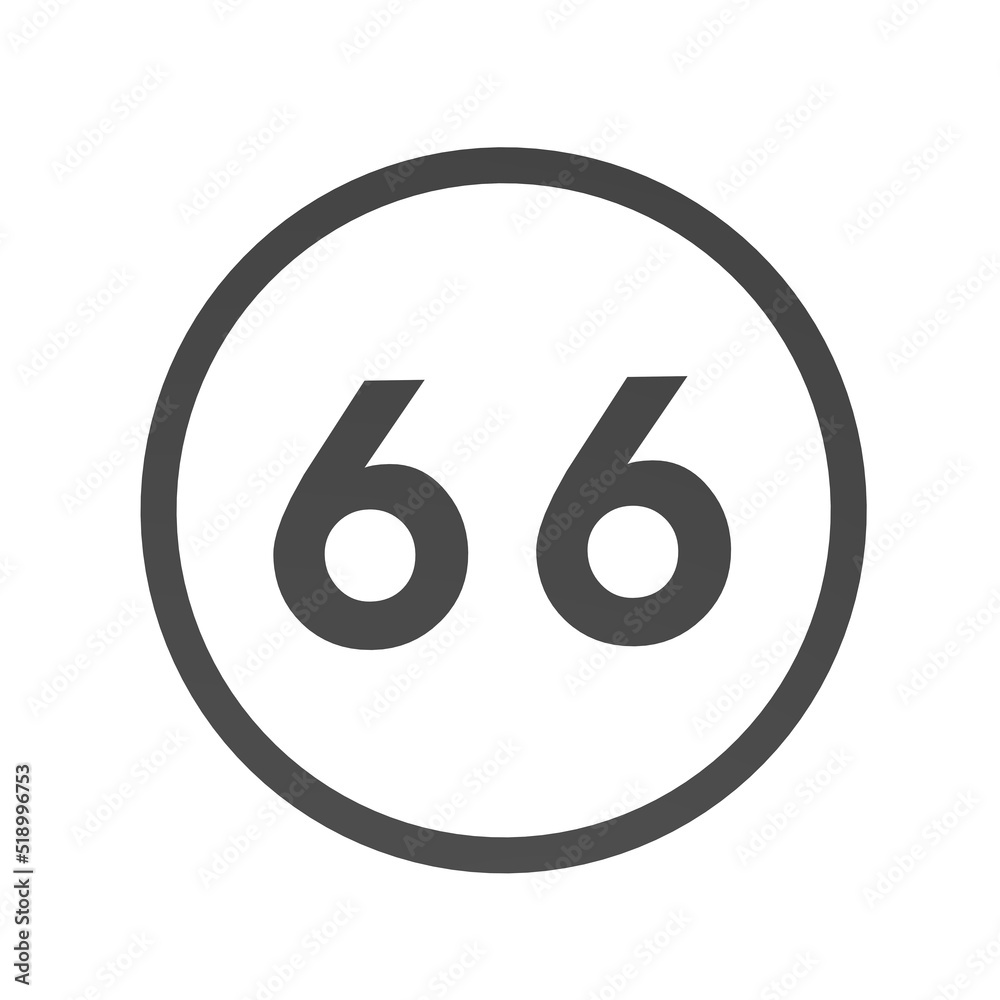 Poster gray number 66 in a circle on a white background. numbers and numbers. numbering. rendering an image