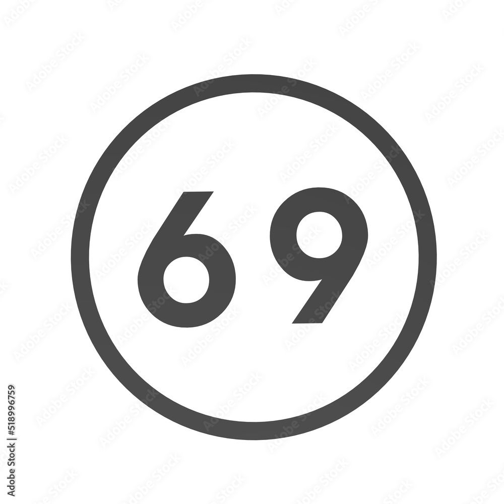 Poster gray number 69 in a circle on a white background. numbers and numbers. numbering. rendering an image