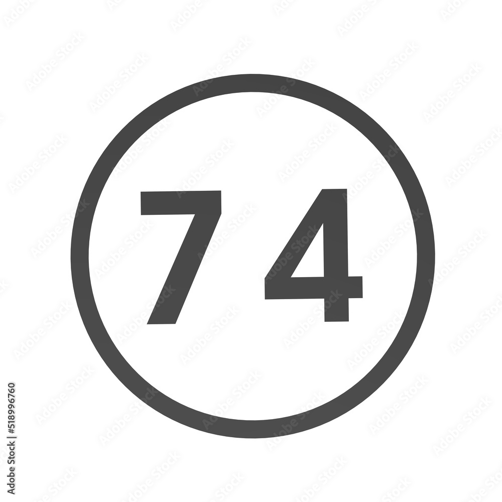 Poster gray number 74 in a circle on a white background. numbers and numbers. numbering. rendering an image