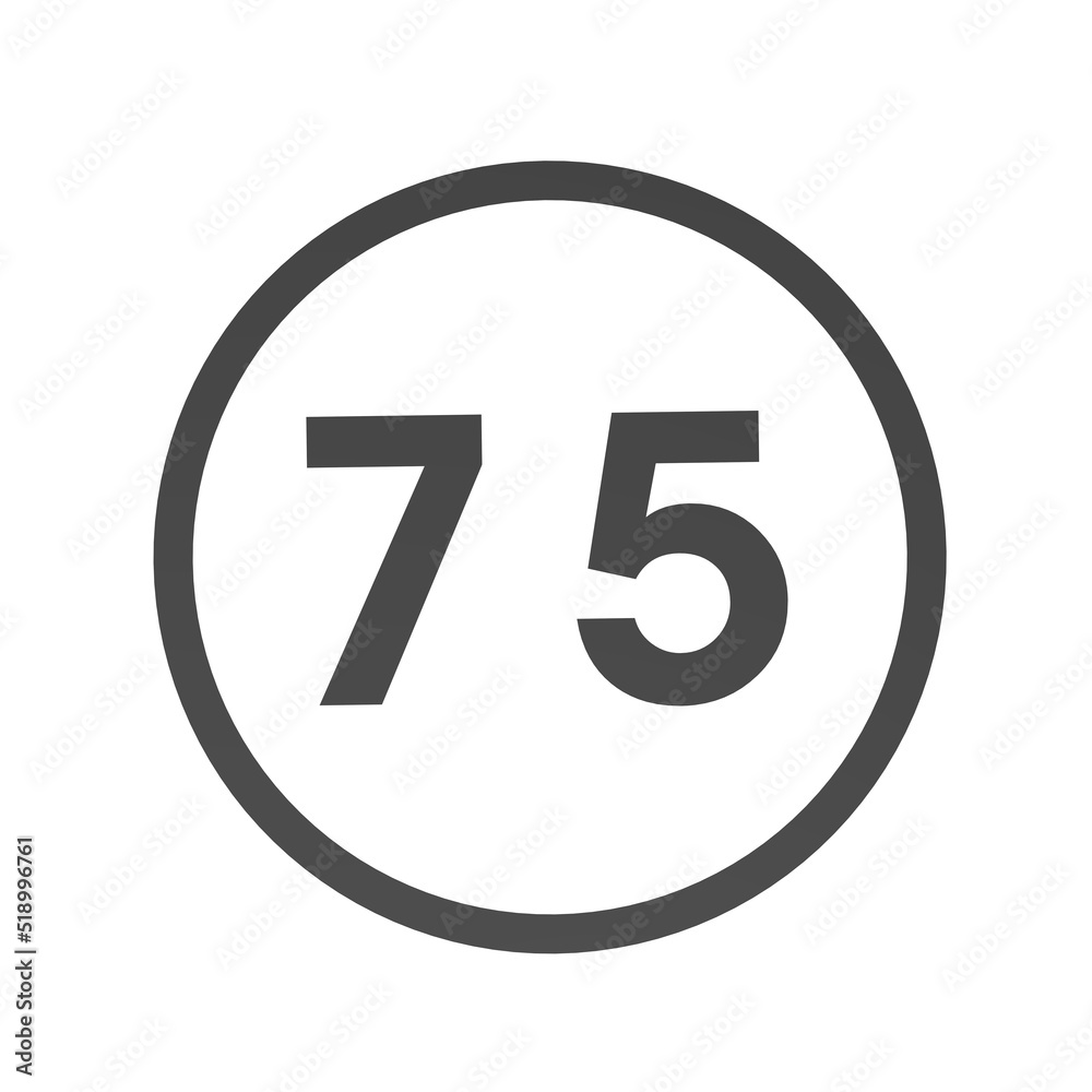 Poster gray number 75 in a circle on a white background. numbers and numbers. numbering. rendering an image