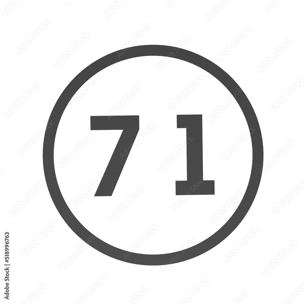 Poster gray number 71 in a circle on a white background. numbers and numbers. numbering. rendering an image
