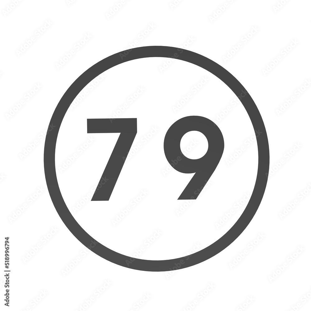 Poster gray number 79 in a circle on a white background. numbers and numbers. numbering. rendering an image