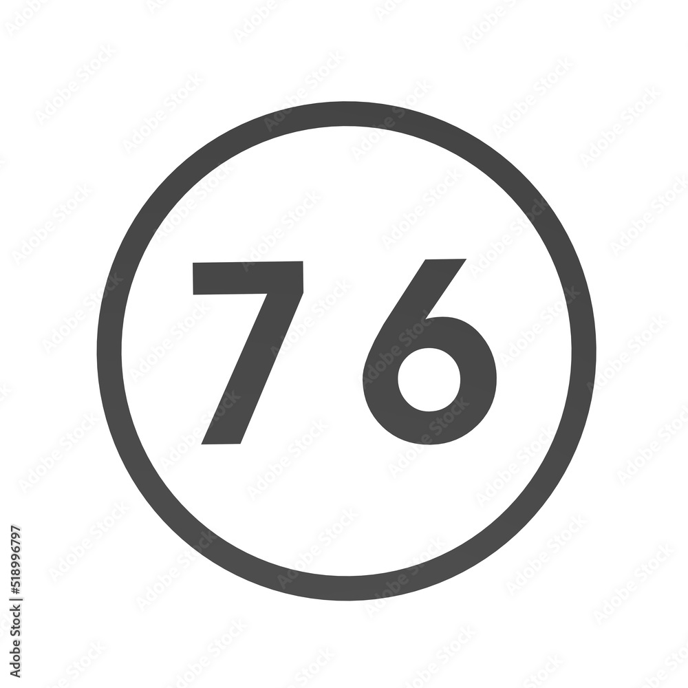 Poster gray number 76 in a circle on a white background. numbers and numbers. numbering. rendering an image