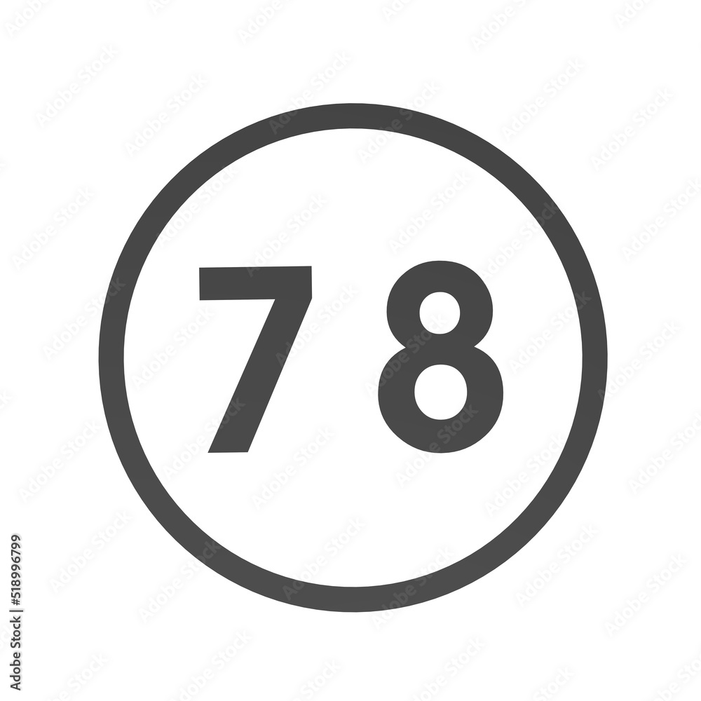 Poster gray number 78 in a circle on a white background. numbers and numbers. numbering. rendering an image