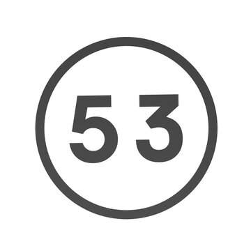 Gray number 53 in a circle on a white background. Numbers and numbers. Numbering. Rendering an image.