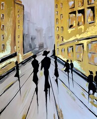 oil painting on canvas city and women. hobby drawing